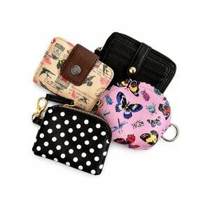 4-Piece Mini Wallet & Coin Purse Bundle – Floral, Polka Dot & Butterfly